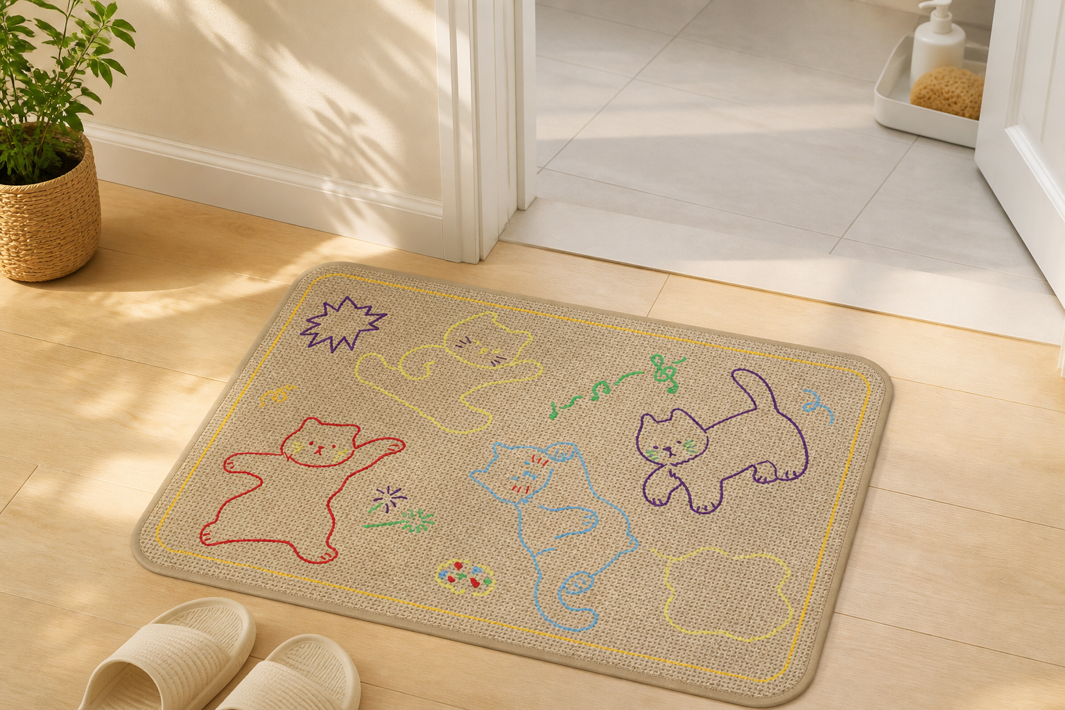 Playful Cats Woven-Texture Bath Mat