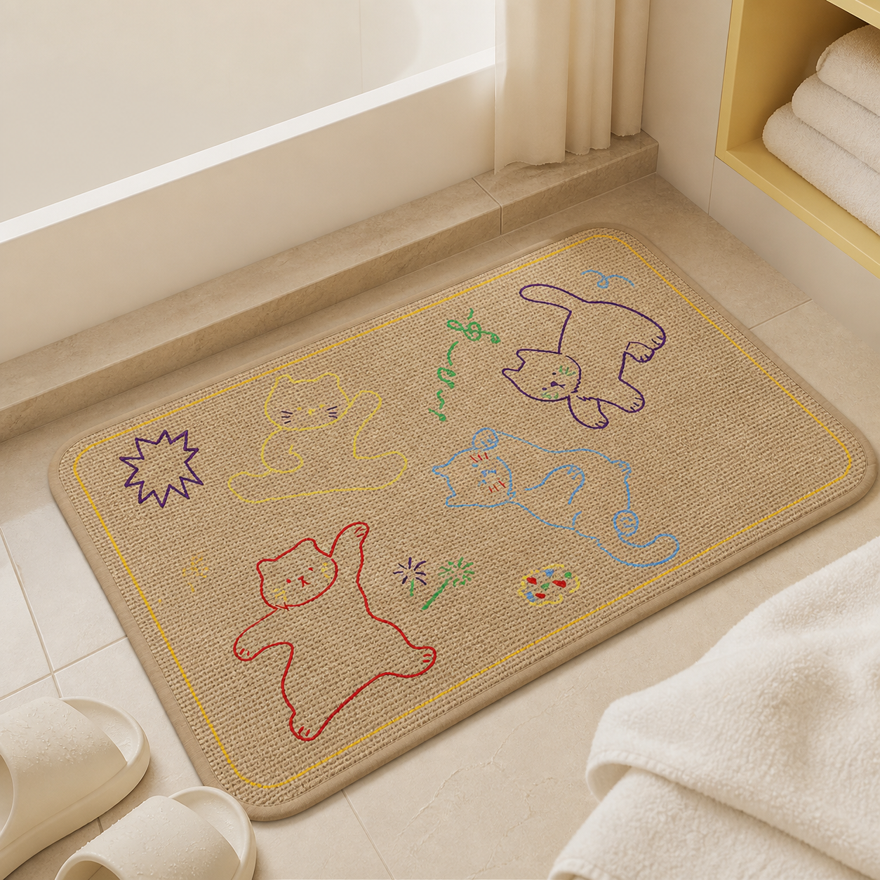 Playful Cats Woven-Texture Bath Mat