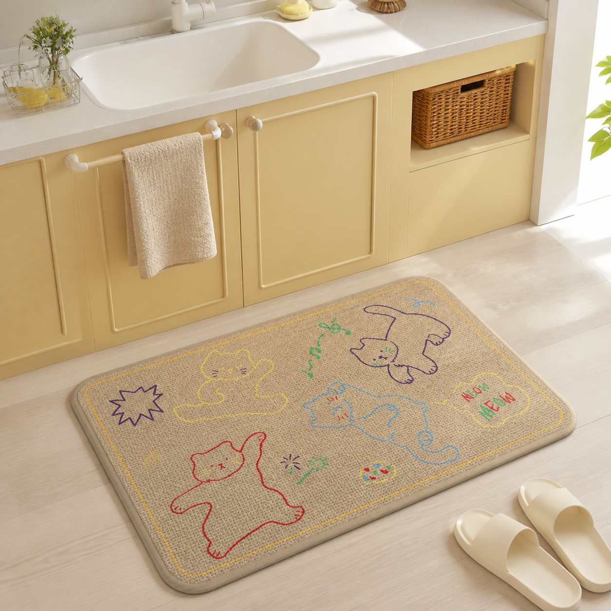 Playful Cats Woven-Texture Bath Mat