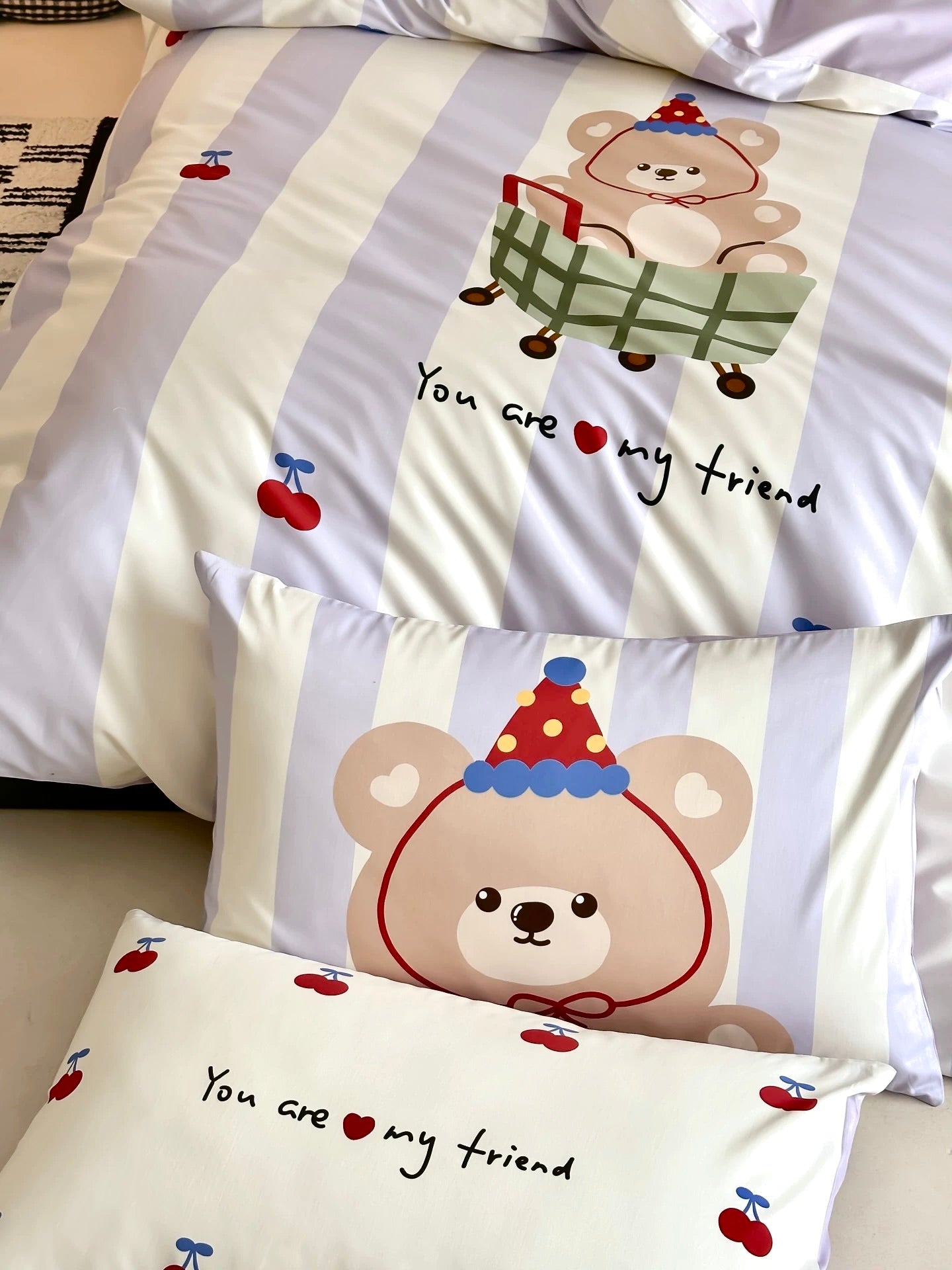 100S Lavender Teddy Stripe Bedding Set