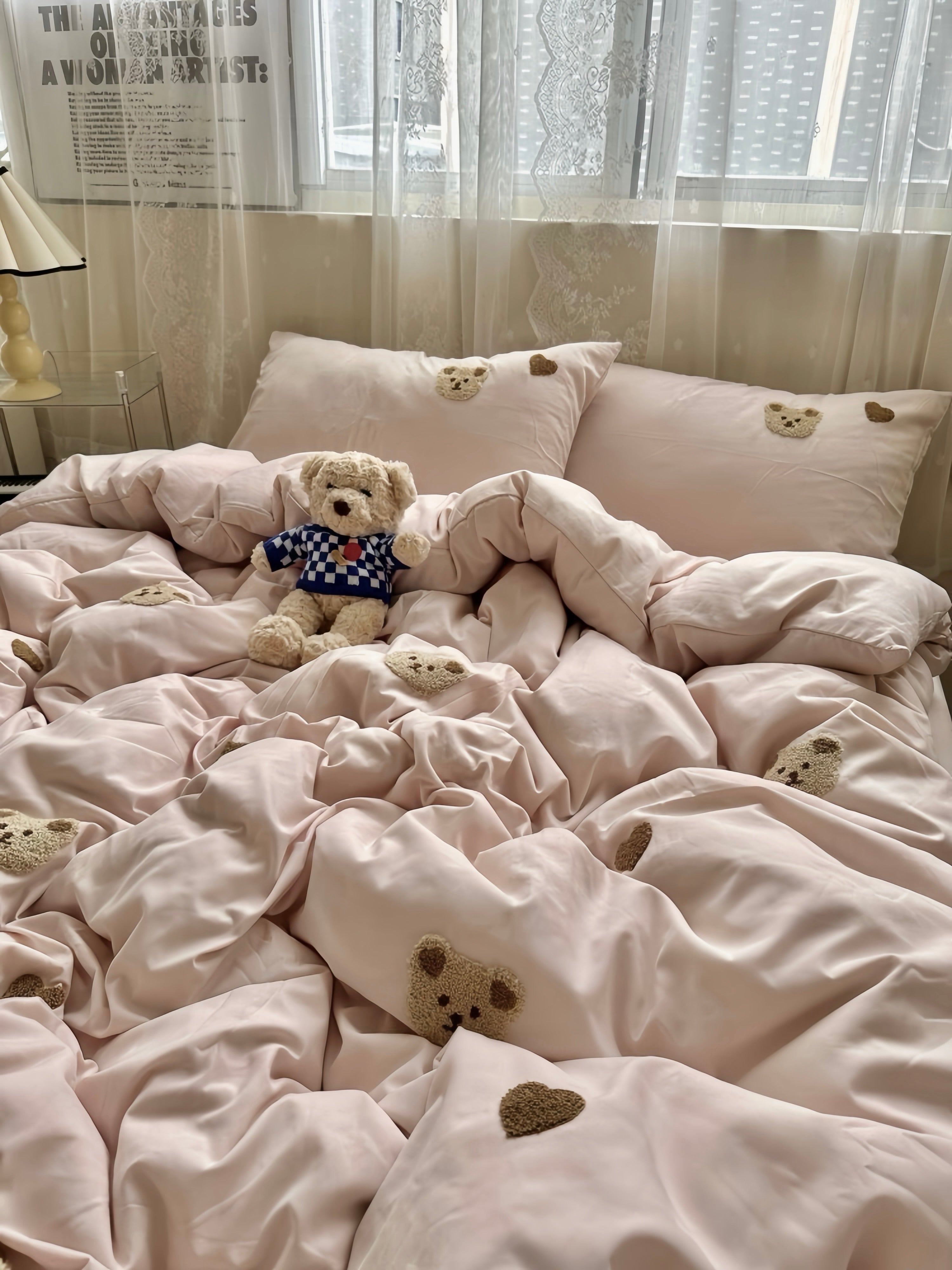 Brown Bear & Heart Bedding Set
