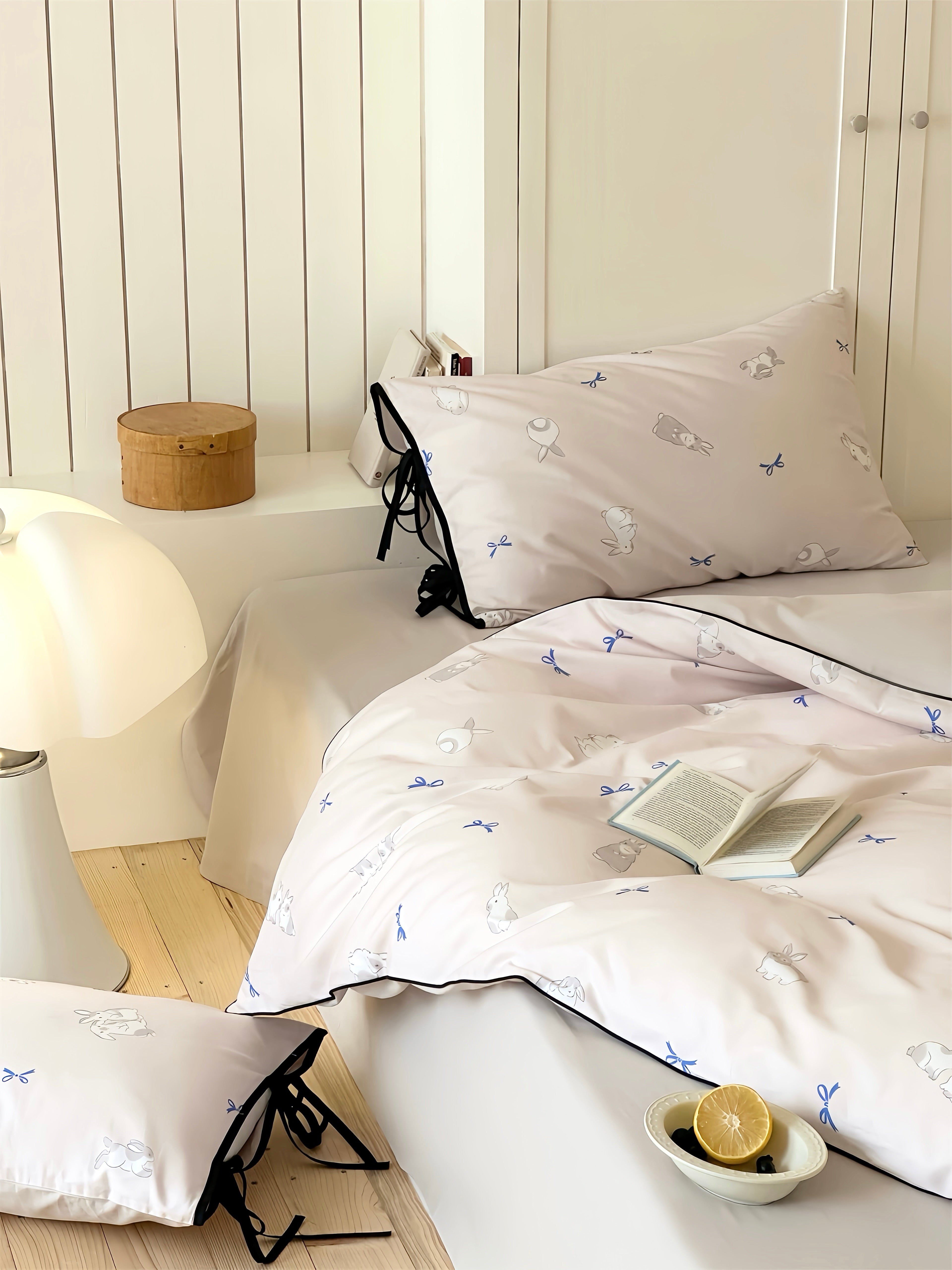 Tencel Minimal Bunny Ribbon Bedding Set
