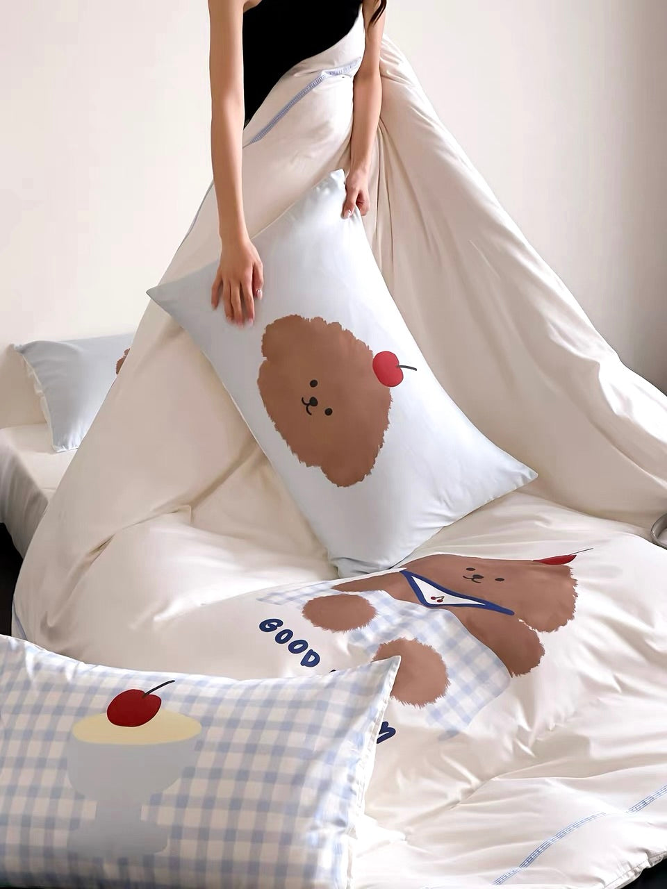 Tencel Cloud Gingham Pup Bedding Set