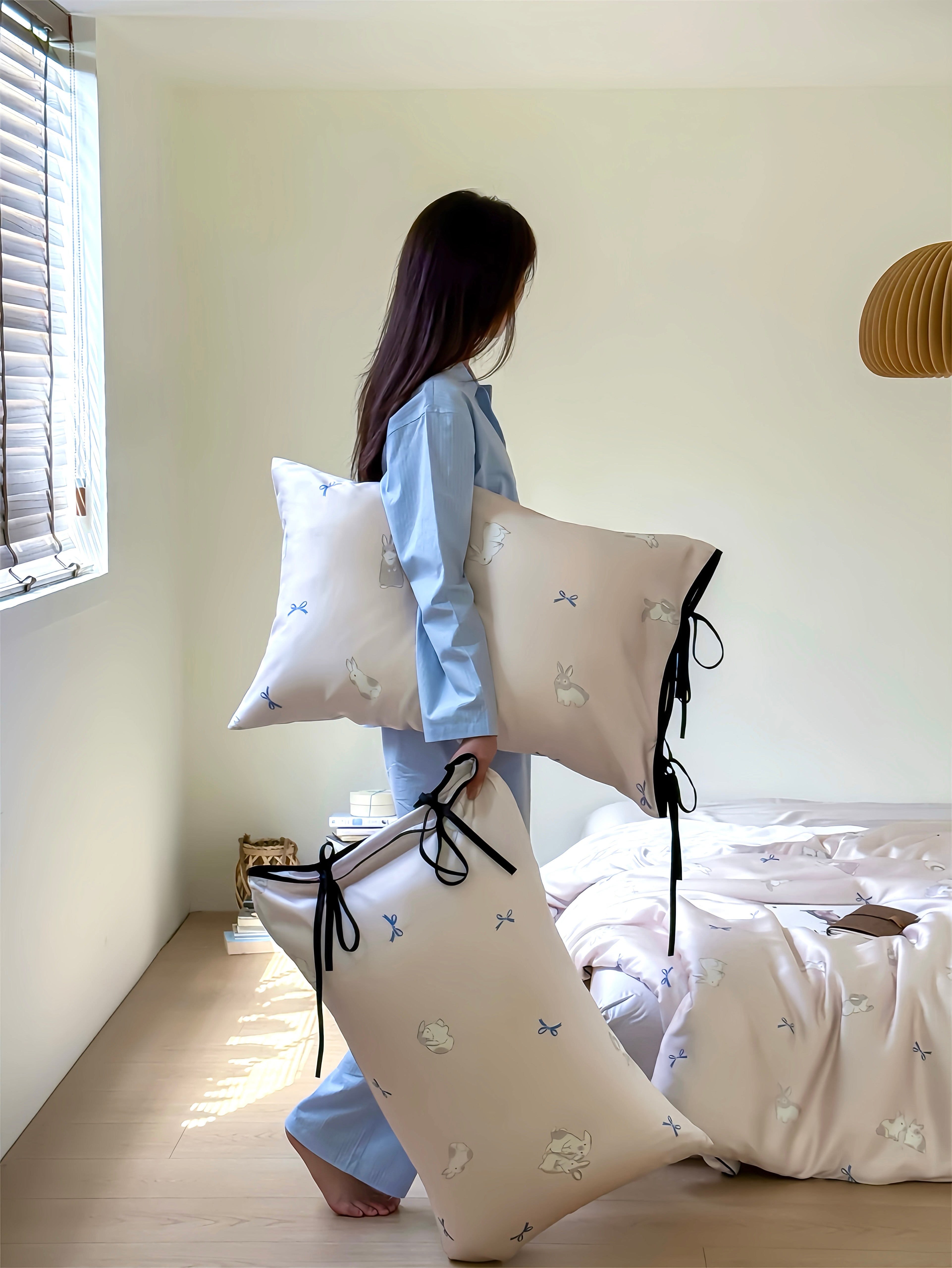 Tencel Minimal Bunny Ribbon Bedding Set