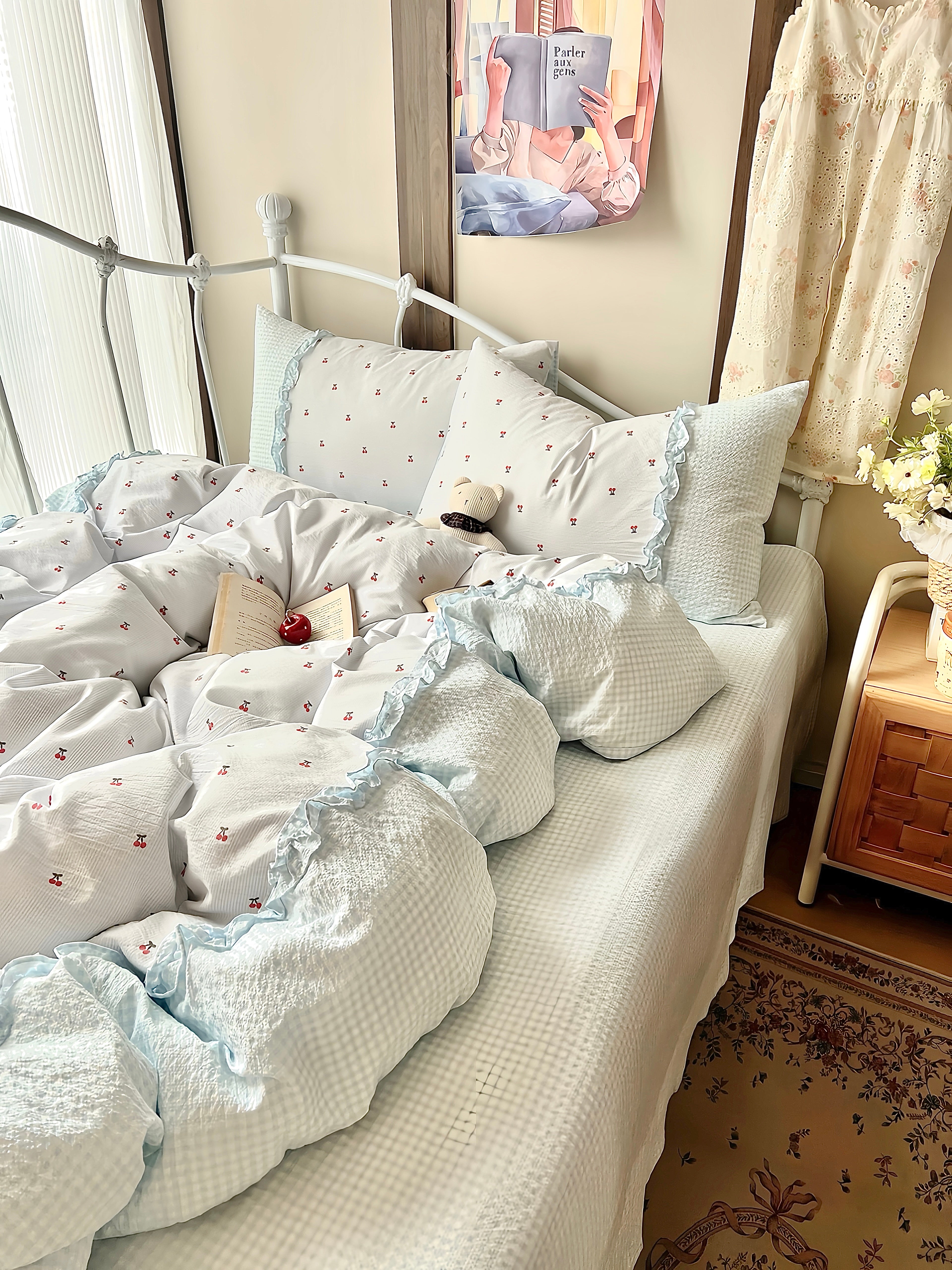 Airy Cherry Ruffle Bedding Set