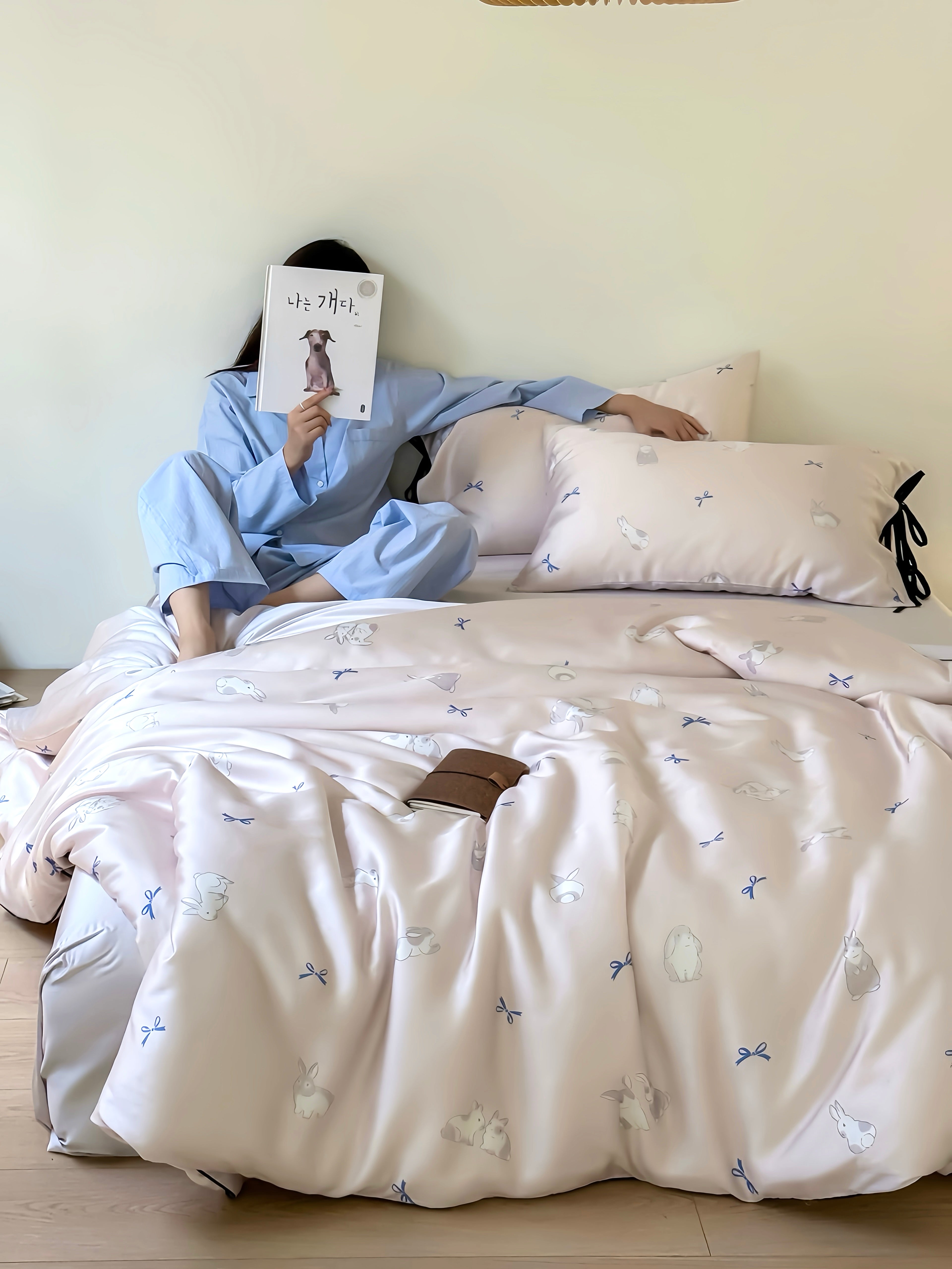 Tencel Minimal Bunny Ribbon Bedding Set