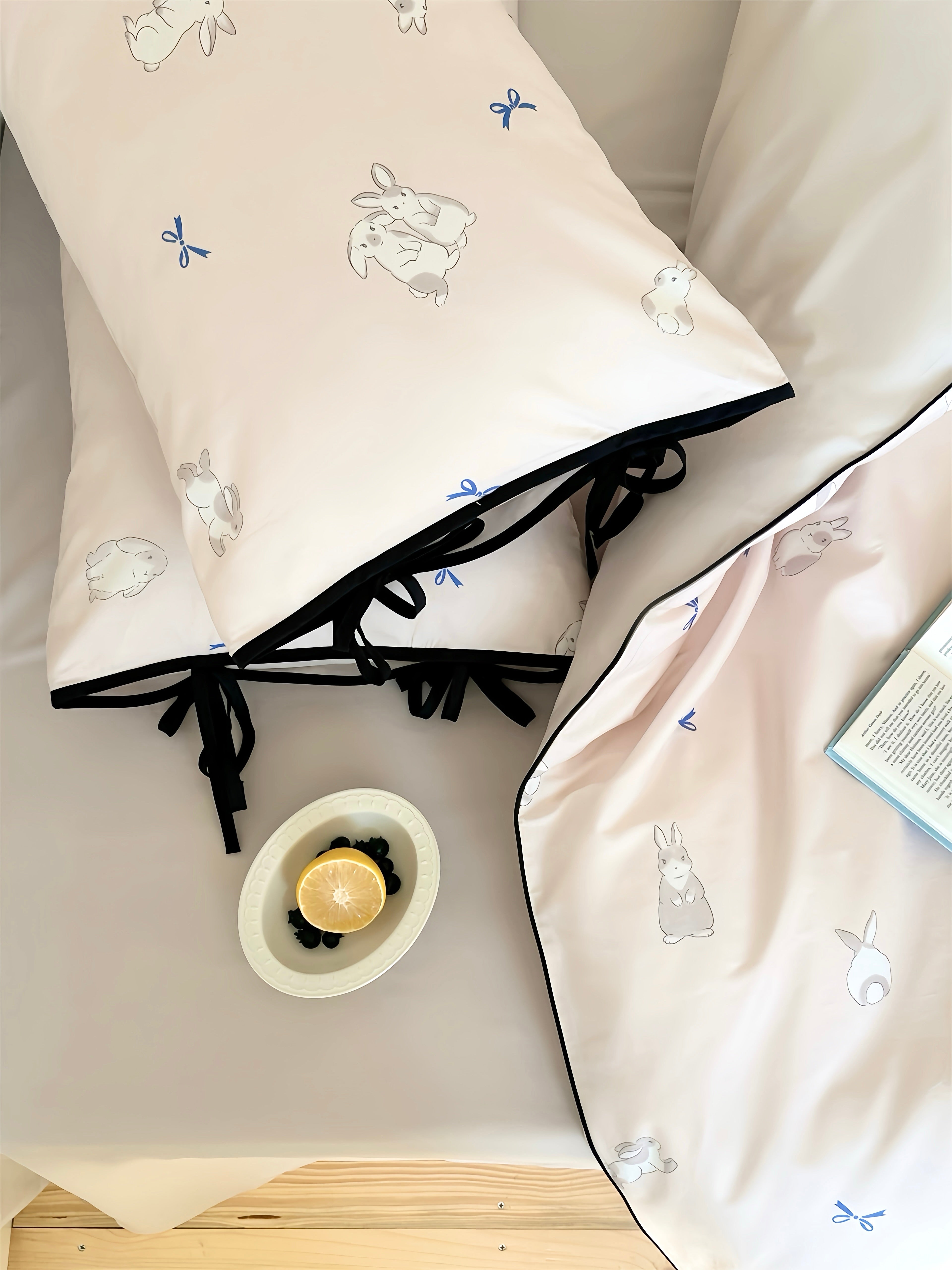 Tencel Minimal Bunny Ribbon Bedding Set