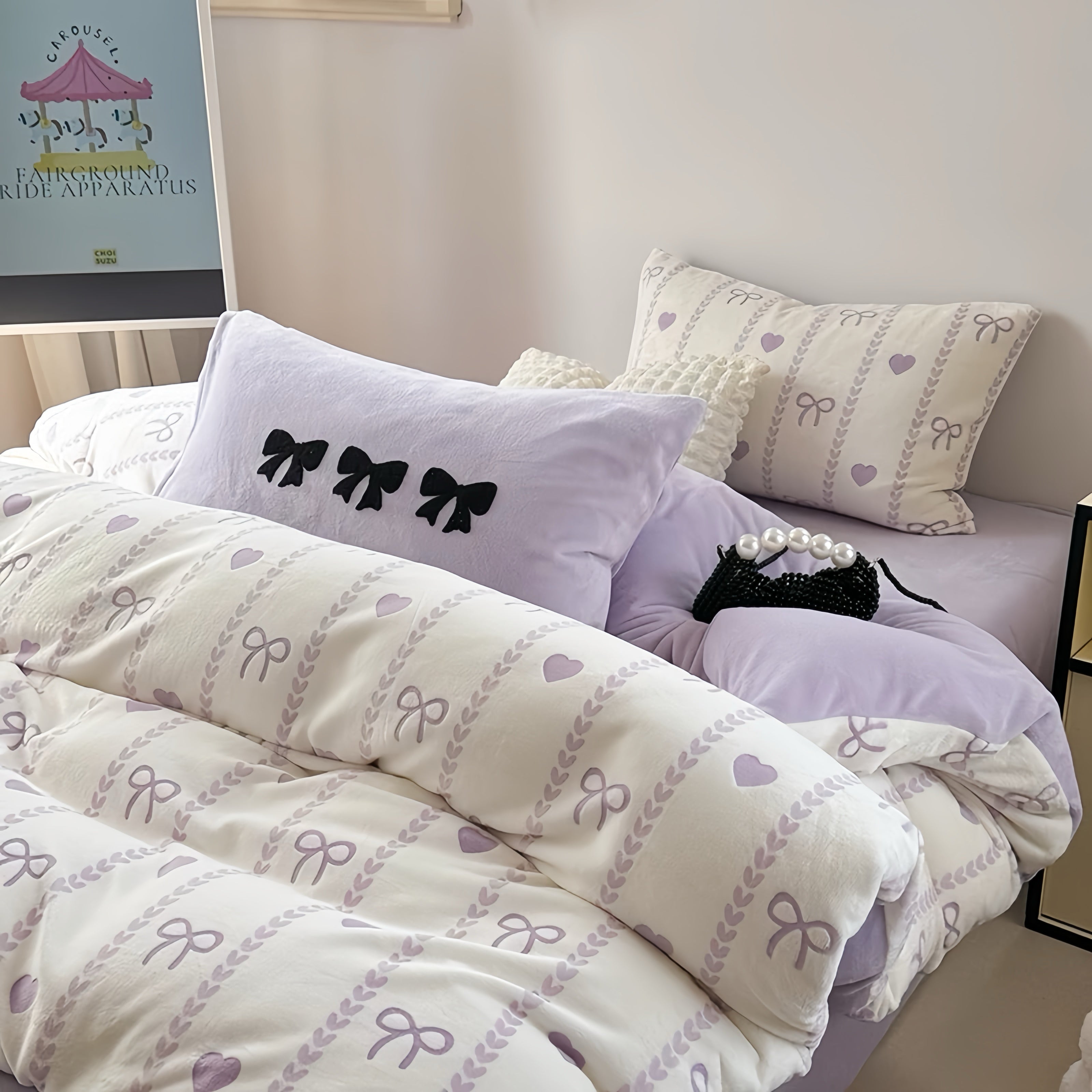 Trio Charm Bow Heart Bedding Set