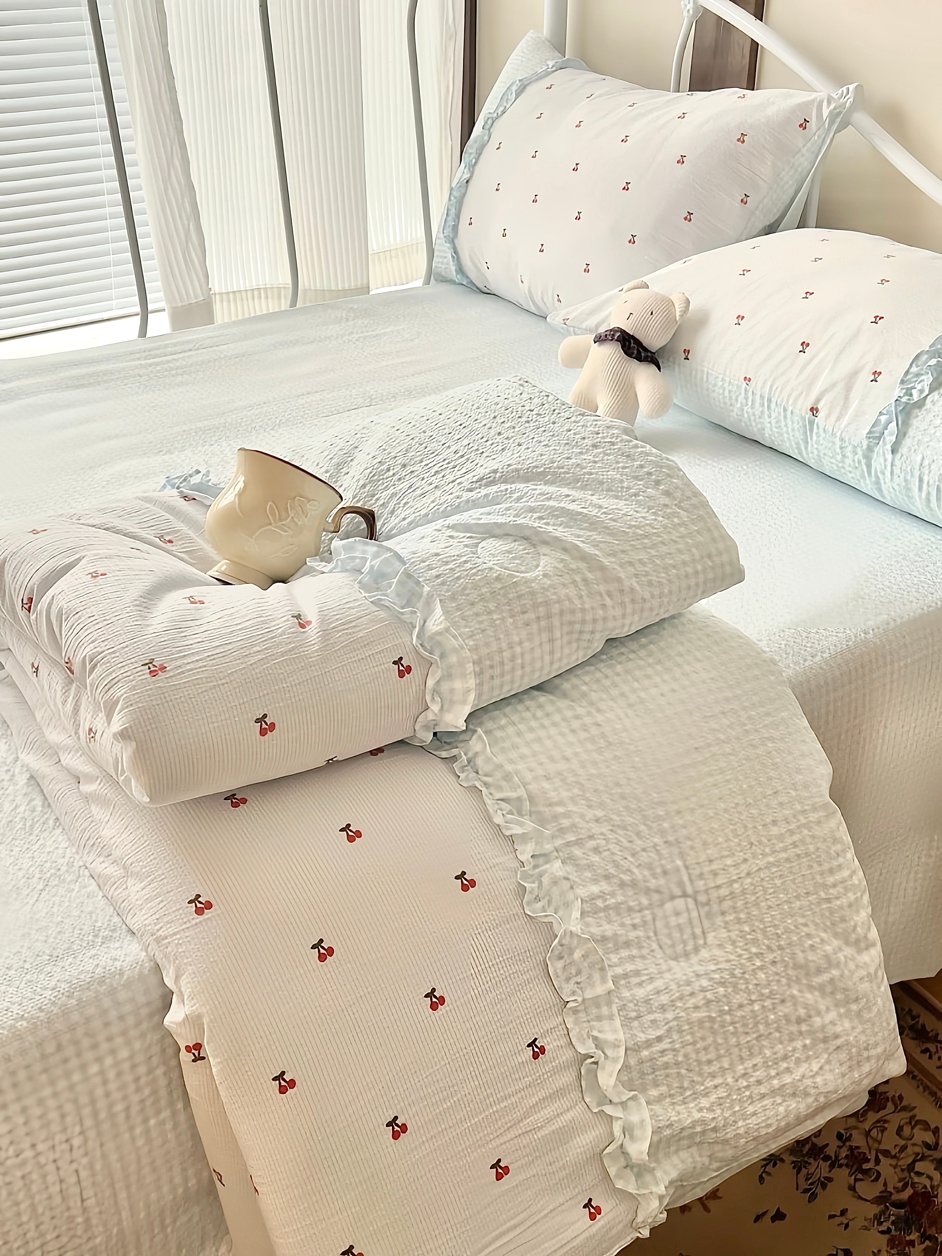 Airy Cherry Ruffle Bedding Set