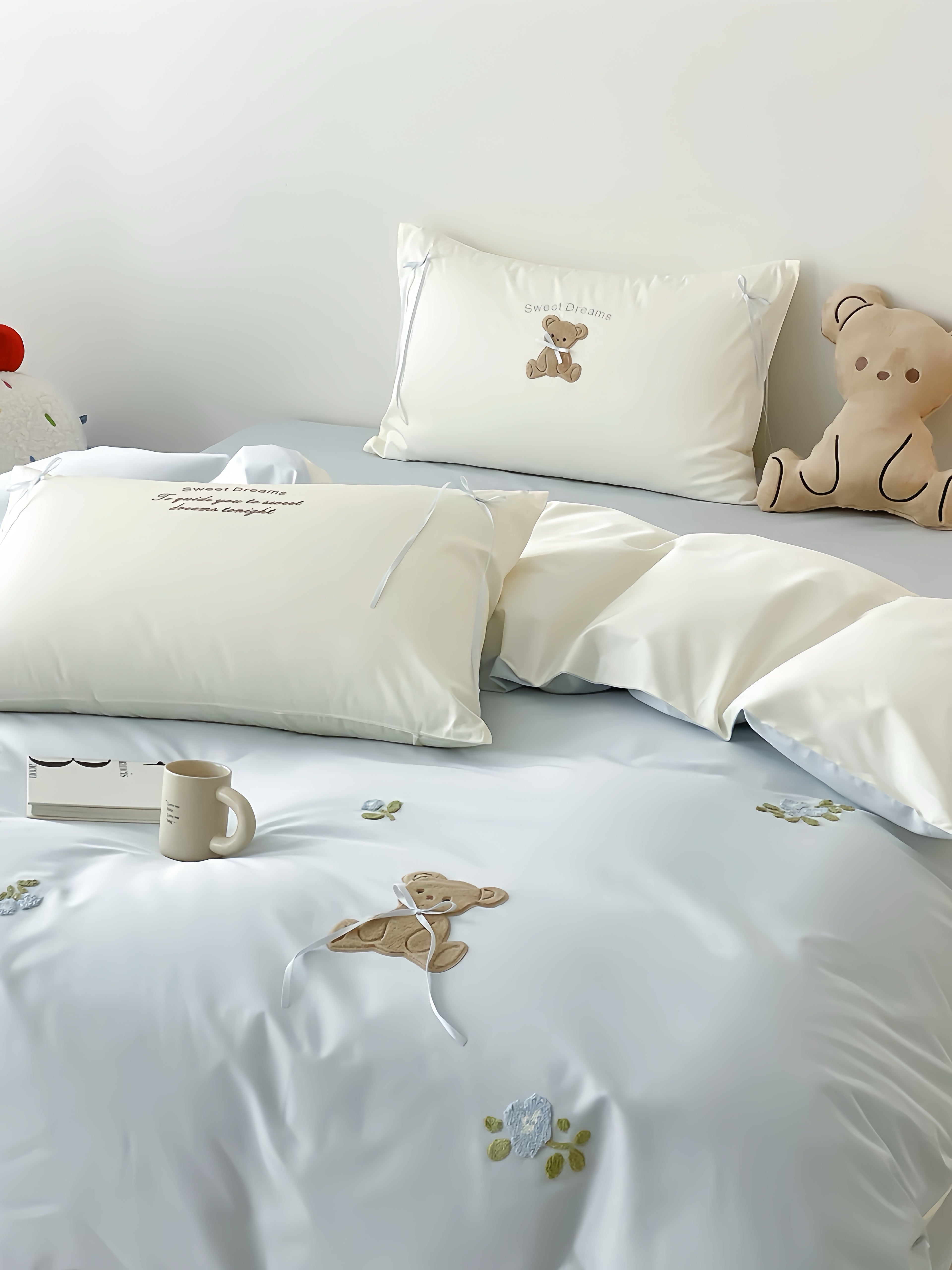 100S Powder Blue Teddy Bedding Set