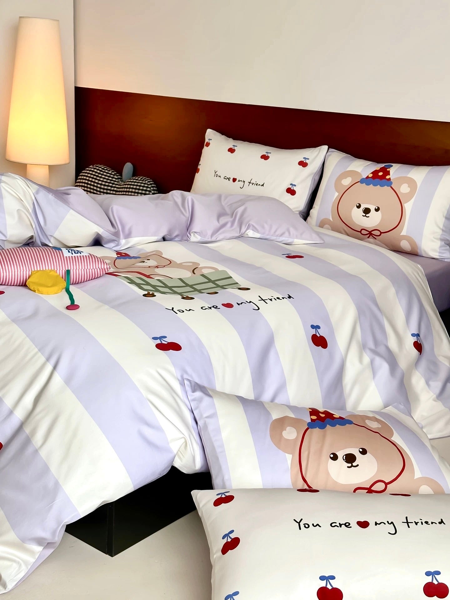 100S Lavender Teddy Stripe Bedding Set