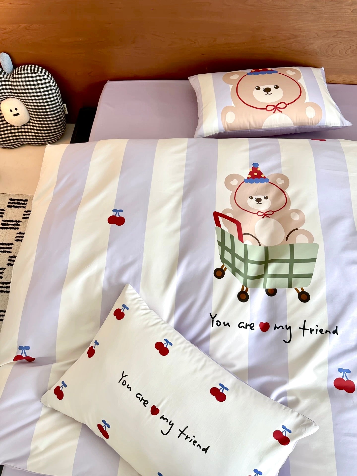 100S Lavender Teddy Stripe Bedding Set