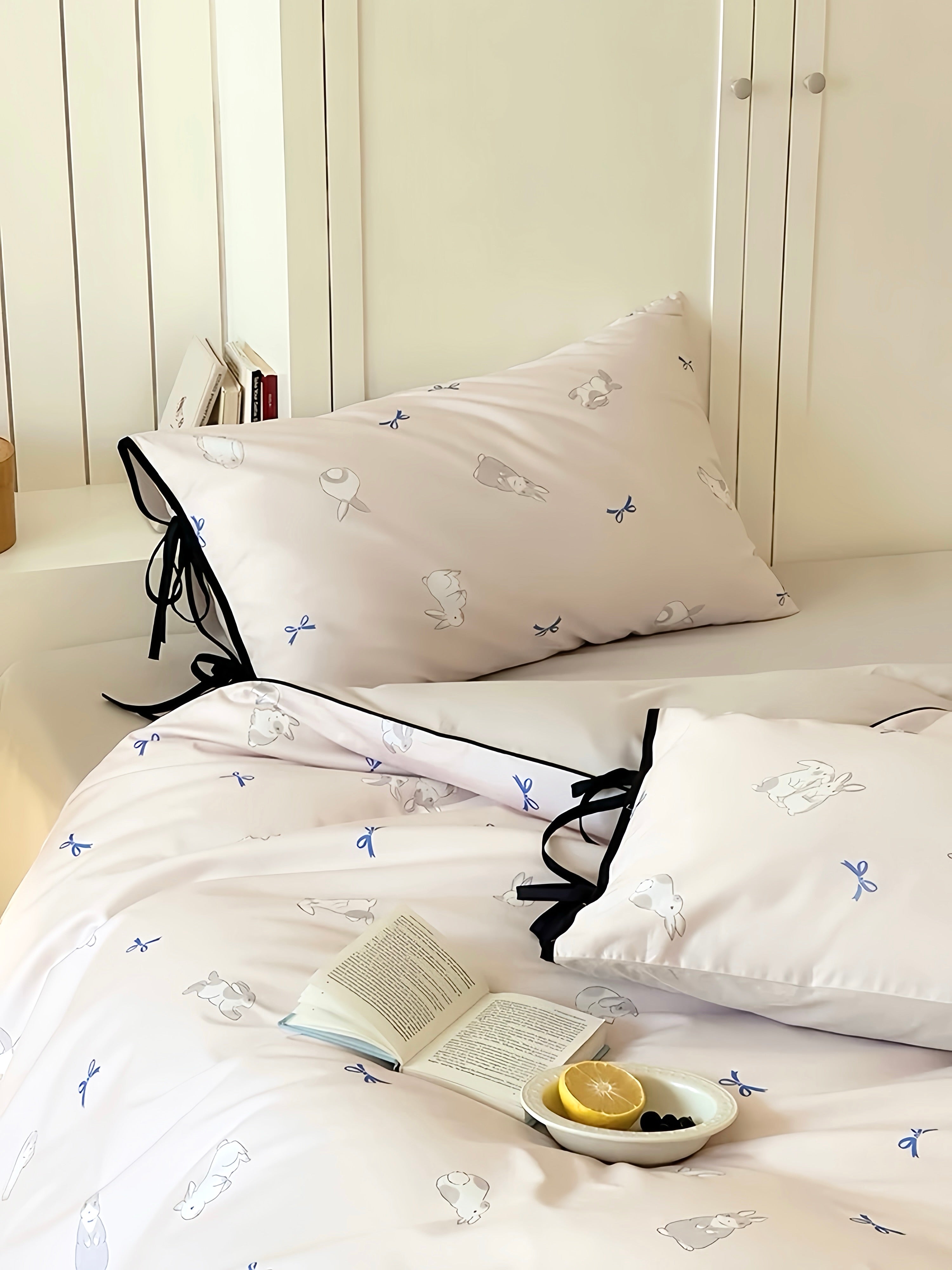 Tencel Minimal Bunny Ribbon Bedding Set