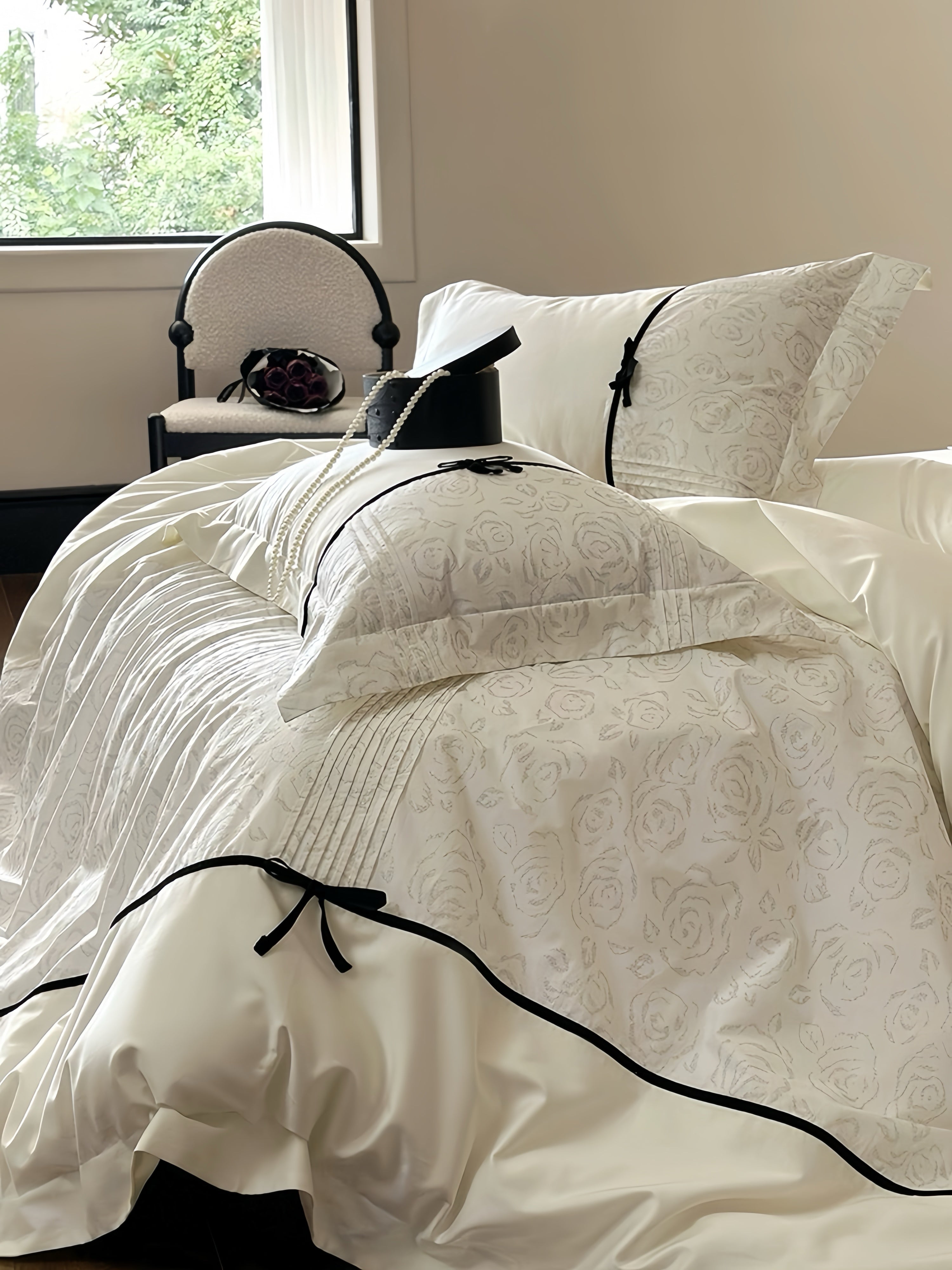 100S Beige Rhinestone Bedding Set